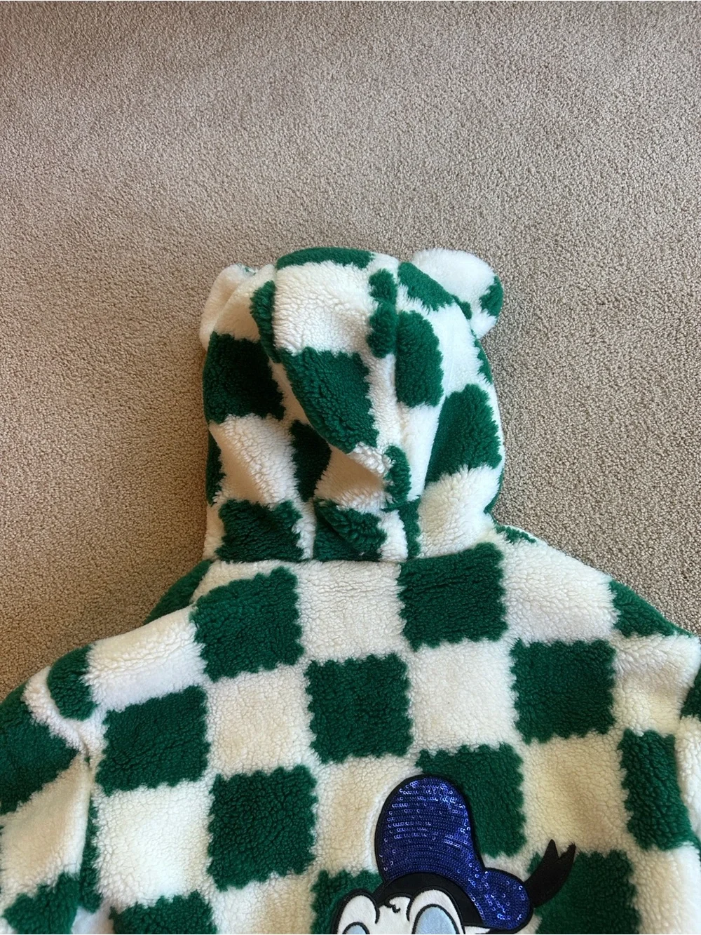 Disney green white checked fleece Donald Duck jacket